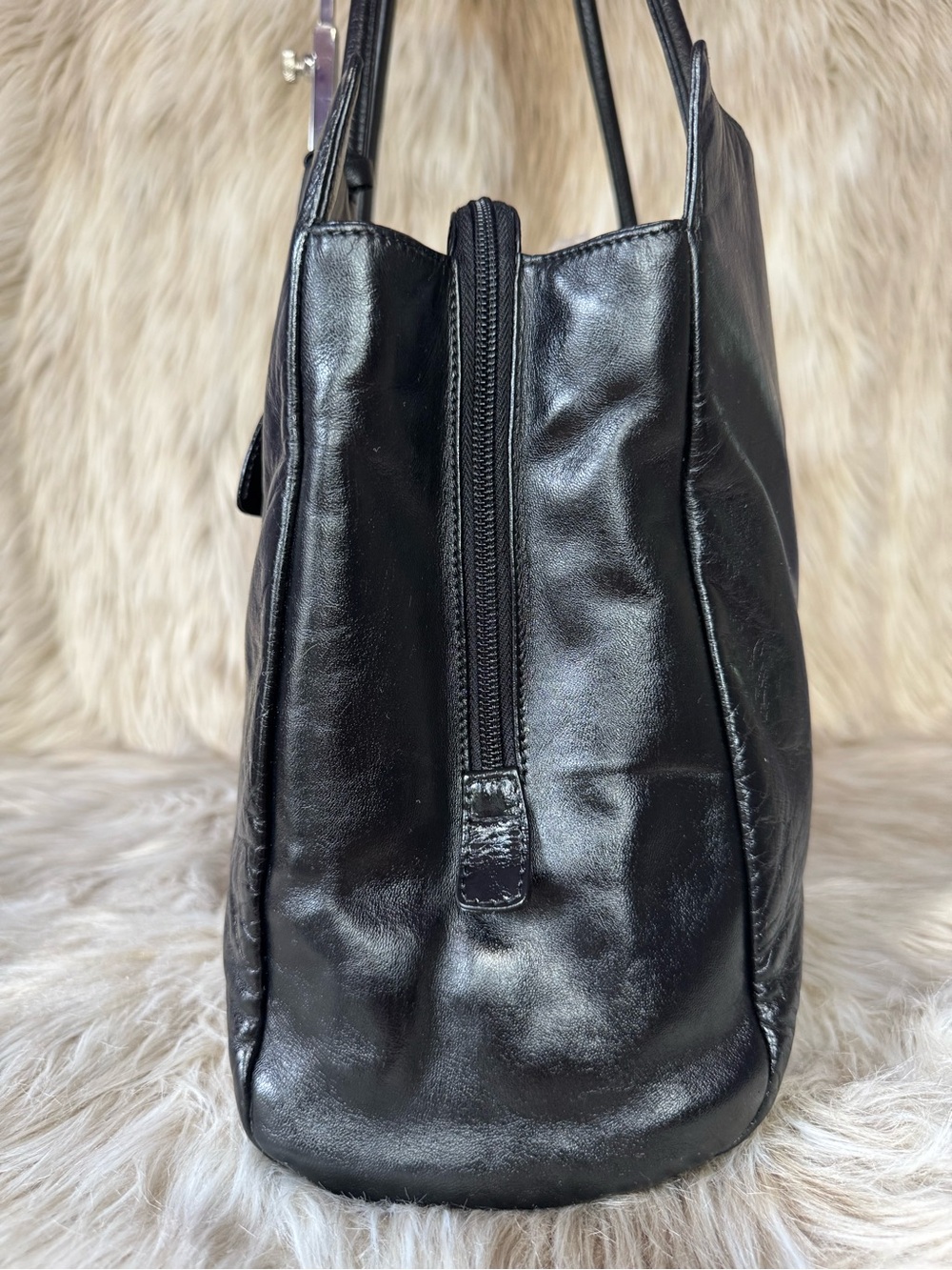Prada Black Leather Tote with Triangle Logo - Picture 6 of 13